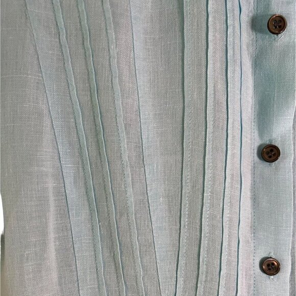 J. Jill Women's 100% Linen Blue Button Down Pintuck Blouse Size Medium - Picture 7 of 12